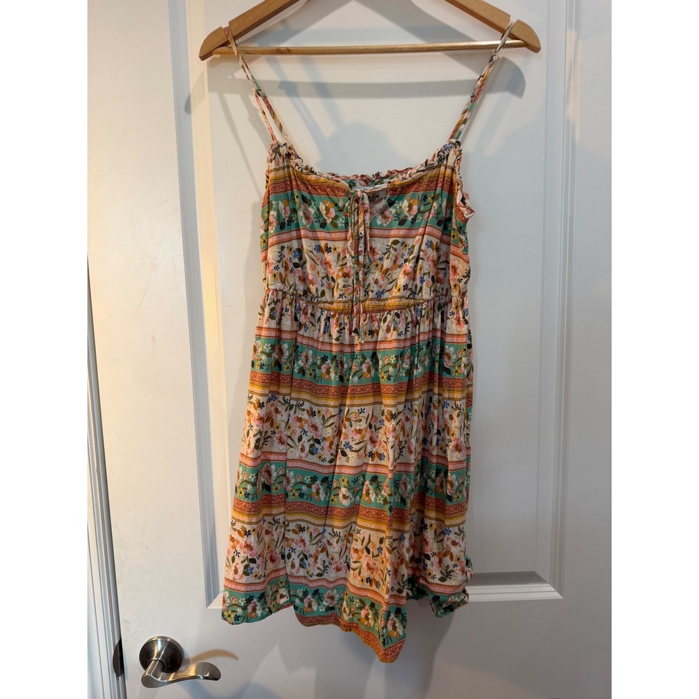 ONeill Womens Boho Floral Print Mini Dress Medium Teal Orange Y2K Sun Dress